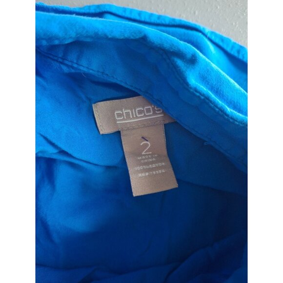 Chicos Button Up Shirt Size 2 M Blue Short Sleeve Lightweight Preppy Travel - Picture 3 of 5